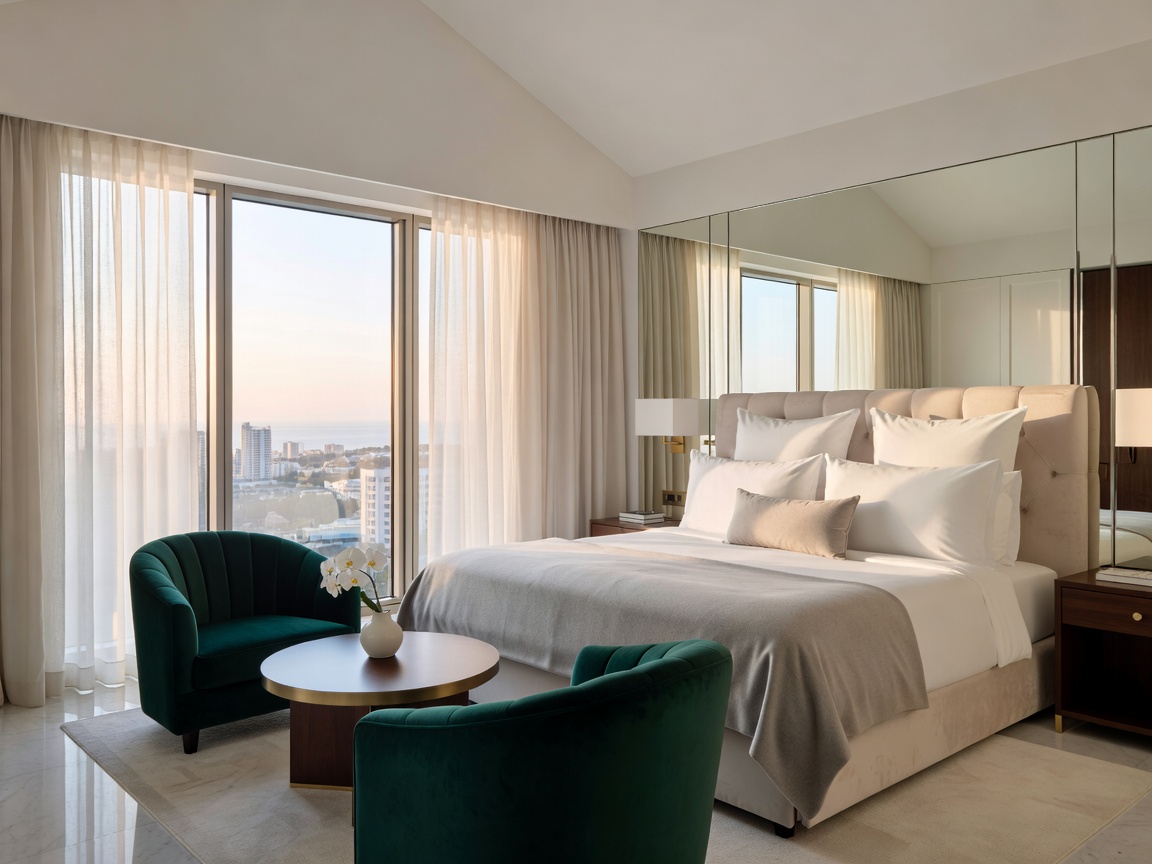 Beautifully appointed luxury hotel suite with natural lighting
