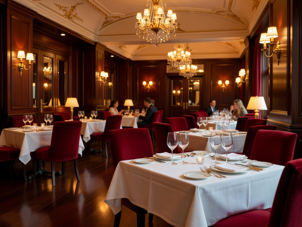 Elegant restaurant interior with warm ambient lighting