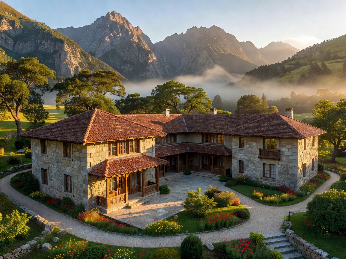 Heritage resort property set against a mountain landscape