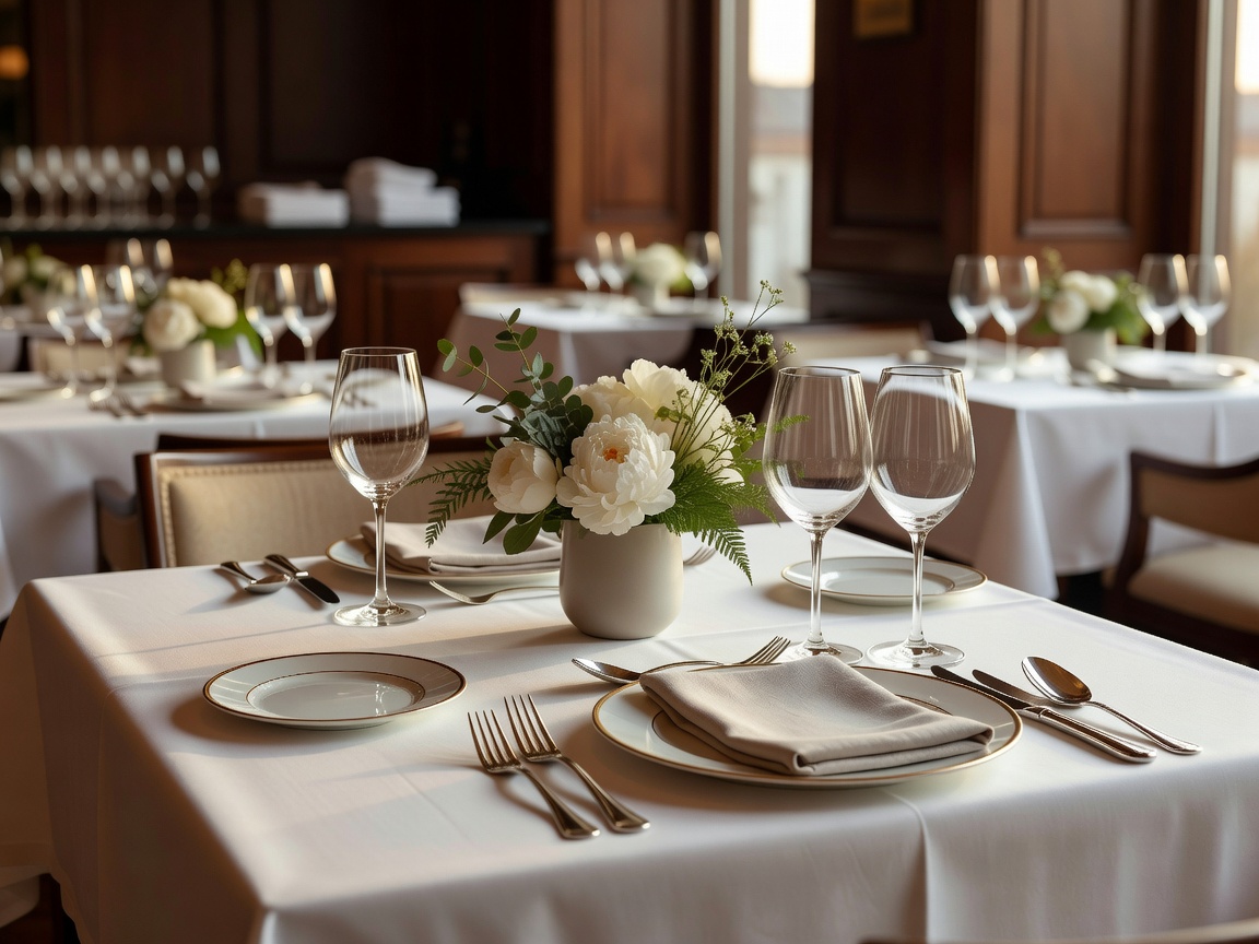 Refined restaurant table setting preparing for dinner service