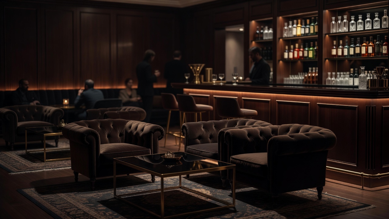 Sophisticated dimly lit lounge setting