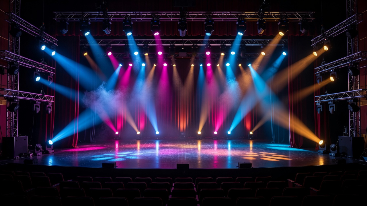 Vibrant stage lighting awaiting a live entertainment performance